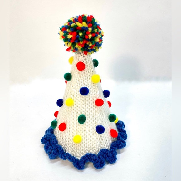 NWT Hand Knit Party Hat in Primary Colors with Neck Tie size Fits Most - Picture 6 of 10